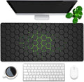 Desk Pad, Green Honeycomb Science Technology Extended Gaming Mouse Pad Large, 35.4"x15.7" Big Mouse Pad with Non-Slip Base and Stitched Edge, Long Computer Keyboard Mouse Mat for Home Office Work