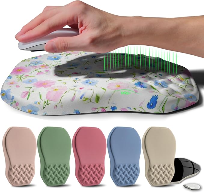 Ergonomic Raised Mouse Pad Wrist Support with Bilateral Slope Memory Foam Mousepad for Wrist Rest and Carpal Tunnel 11.8x7.9〃 Little Flower