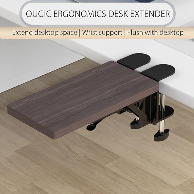 OUGIC Ergonomics Desk Extender Tray, 11.8"x5.9" Punch-Free Clamp on, Foldable Keyboard Drawer Tray, Table Mount Arm Wrist Rest Shelf, Computer Elbow Arm Support