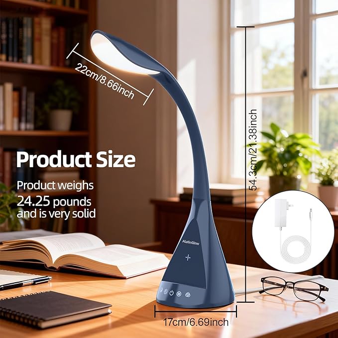 LED Desk Lamp with Touch Control and 360 Degree Gooseneck 9 Lighting Modes with 5 RGB Colors for Home Office Reading Light (Blue)