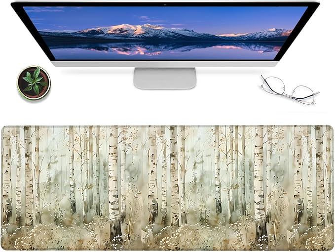 Birch Tree Gaming Mouse Pad,12x31.5in Non-Slip Rubber White Aspen Forest Nature Desk Mat,Large Extended Landscape Mousepad for Office Home Laptop,Mice Pads Gifts,Game Lover Deskmat Decor