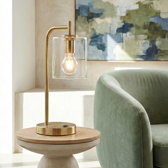 Brightech Elizabeth Table Lamp with Wireless Charging Pad and USB Port, Bedside Reading Lamp, Vintage Brass Gold Desk Lamp, Nightstand Lamp with LED Bulb for Bedroom, Living Room, Office