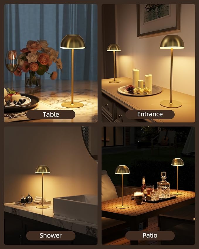 Cordless Table Lamp, Rechargeable, Touch control, 3 Color Temperature, Stepless Dimming, LED Memory Function, Portable, Battery Operated Lamp for Bedroom Restaurant Dinning Kitchen Living Room Home