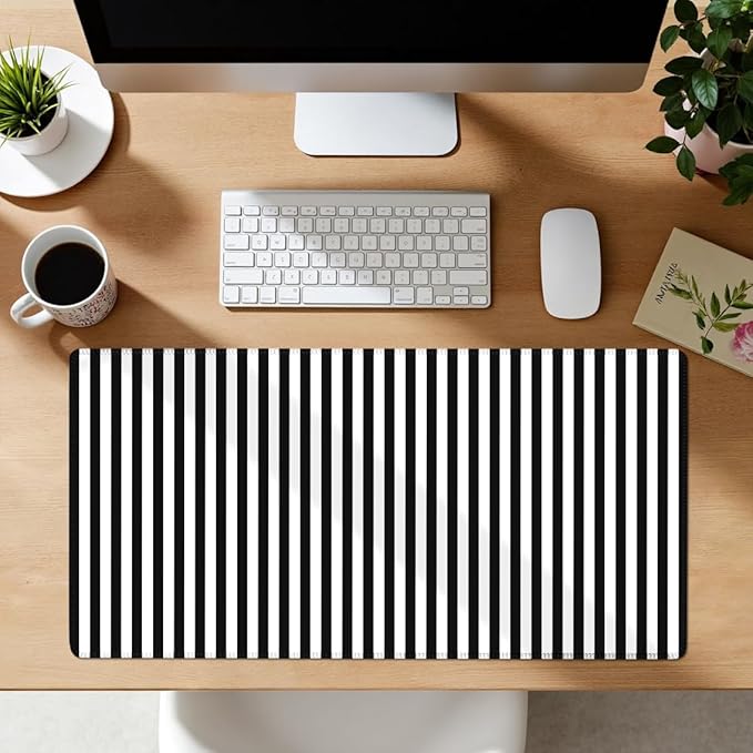 Black Striped Desk Mat Cute Pastel XXL Large Gaming Mouse Pad Desk Pad Kawaii Aesthetic Home Office Decor Cozy Keyboard Laptop Computer Mat