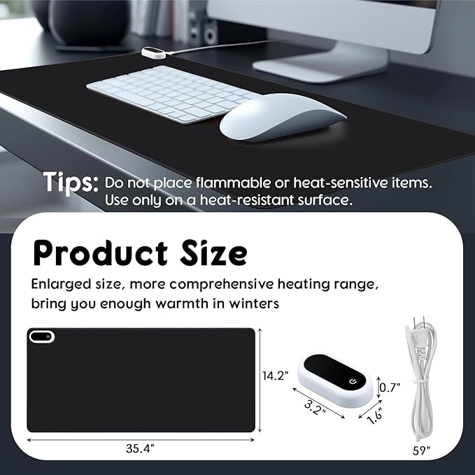 Konohan Heated Desk Pad Warm Mouse Pad, 5 Heating Level & 4 Hour Auto Shut-Off, PU Leather Warm Mouse Mat Heating Keyboard Gaming Mice Warmer Mat Only Supports 110v(Black Color,35.4"x 14.2")