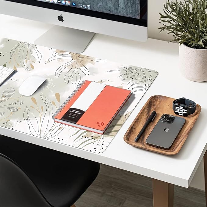 Desk Mat Large Protector Pad 27.5" ×13.8", Non-Slip PU Leather Desk Blotter, Waterproof Mouse Pad for Office Home Leaf