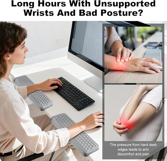 L-Shaped Arm Rest for Desk(2-Piece) Made of Memory Foam,Footrest for Under Desk at Work.Ideal for Office and Home Use.Reduces Typing Fatigue and Enhances Comfort During Work Or Gaming（Gray）