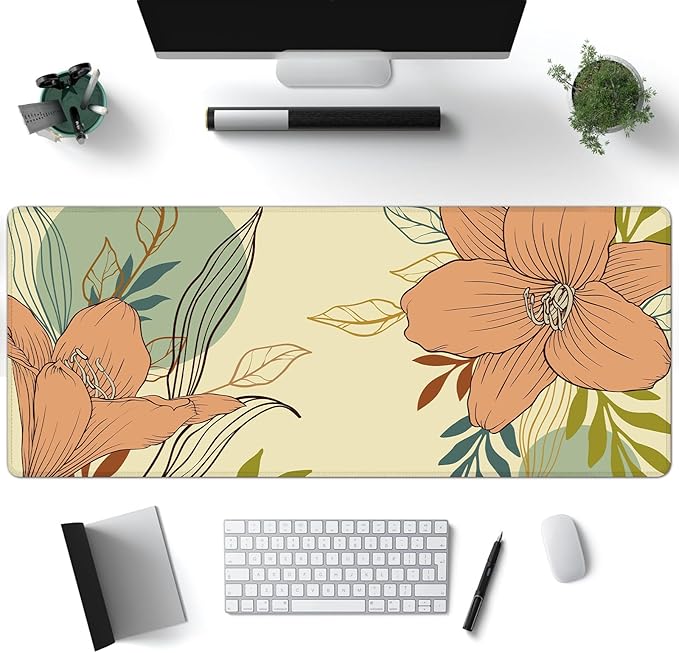 Desk Mat, Abstract Flowers XXL 35.4"x15.7"Large Gaming Mouse Pad, 3mm Thick Gaming Keyboard Pad,Desk Pad Non-Slip Rubber Base with Stitched Edges for Office Game Home Decor