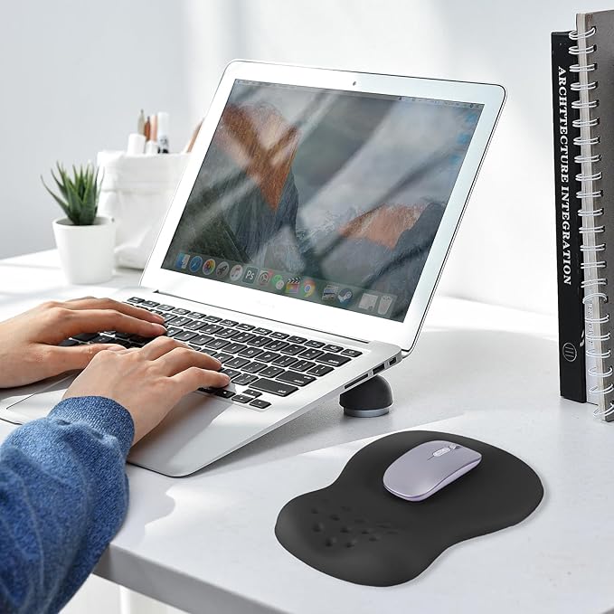 Ergonomic Wrist Rest with Mouse Pad, Mouse Pad with Comfortable Memory Foam Wrist Rest, Massage Design, Non-Slip Rubber Base, Made Easy Typing & Relieve Wrist Pain, Black