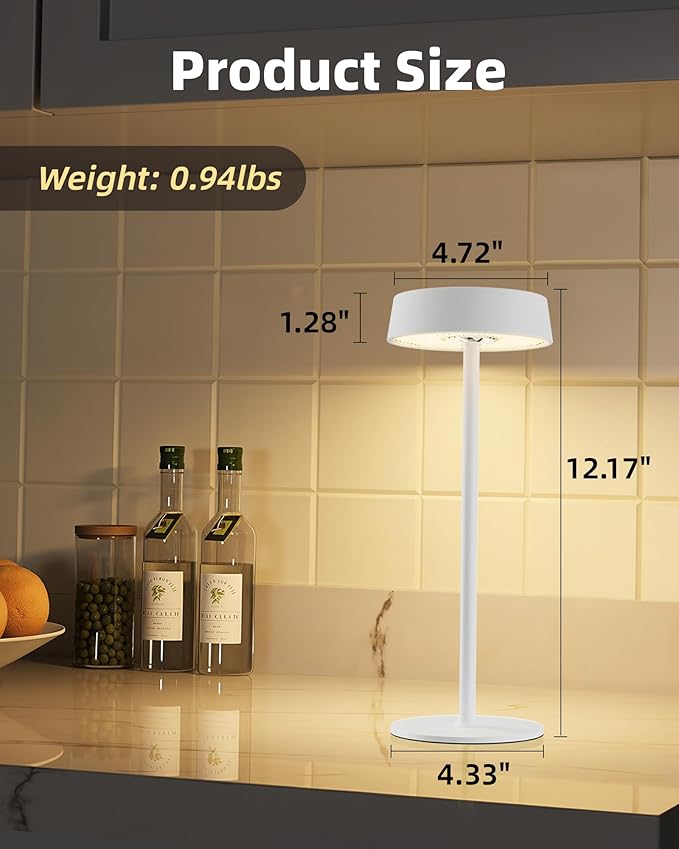 Cordless Lamp, RGB, Outdoor Waterproof, Dimmable Touch Control 3 Color Temperature, Battery Operated Portable, LED Memory Function, Rechargeable Table Lamp, Patio Dinning Restaurant Kitchen 2P White