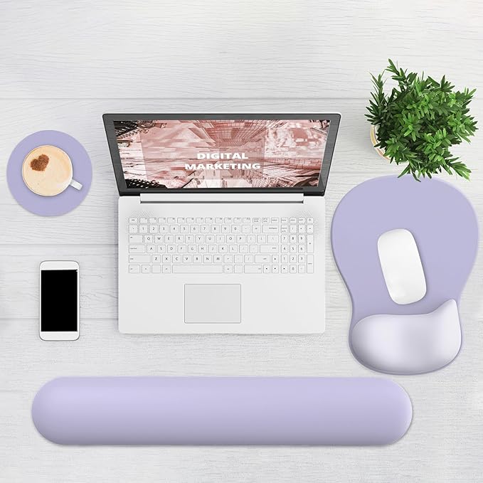 Ergonomic Mouse Pad with Wrist Rest and Keyboard Wrist Rest, Gel Mousepad and Wrist Rest for Computer Keyboard, Ergonomic Wrist Support, Non-Slip PU Base, Mouse Pad with Wrist Support for Gaming, Office, Purple