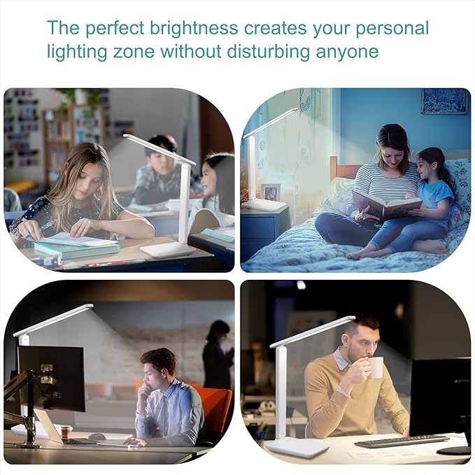 WOOST Cordless Desk Lamp, Small Desk Lamp, LED Rechargeable Travel Desk Light, Portable, Eye-Friendly, Foldable, Wireless Table Lamp with 3 Color Modes, Touch Control, Dimmable, Nail Light for Desk