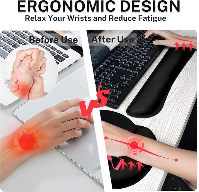 Arttown Desk Mat 2025 Calendar Office Mouse Pad Set 4 in 1 Black Month Day Ergonomic Design Large Desk Pad + Keyboard Wrist Rest + Mouse Wrist Rest + Coaster Suitable for Home Office Study Game