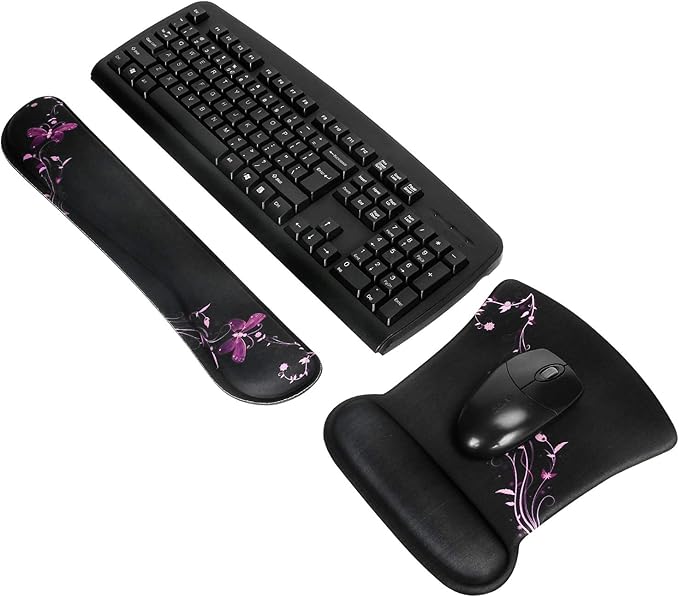 RICHEN Keyboard Wrist Rest Pad and Mouse Wrist Rest Support Mouse Pad Set,Durable & Comfortable & Lightweight for Easy Typing & Pain Relief-Ergonomic Support (Purple Butterfly)