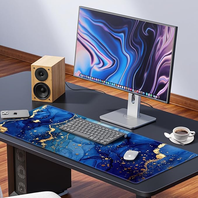 Mousepad Blue, Large Gaming Mouse Pad XXL 35.4×15.7in, Extended Computer Keyboard Mouse Mat Desk Pad for Laptop with Stitched Edges, Waterproof Mousepad for Gamer Home&Office Women