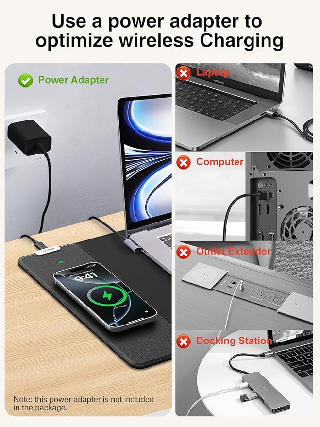 2-in-1 Mouse Pad with Magnetic Wireless Charging, Gaming Mouse Pad, 31.5"x11.8" Large Desk Mat for Laptop/Keyboard, Waterproof Smooth Surface, Non-Slip Base, No Adapter