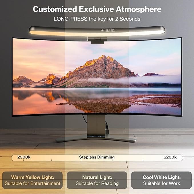 Laliled Monitor Light Bar, Curved Computer Monitor Lamp for Eye Caring LED Dimmable Screen Light Bar, 3 Color Temperature Mode Lights, Touch Control USB Powered Monitor Lamp for Desk/Office/Home/Game