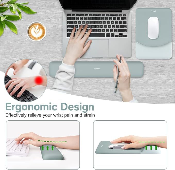 MOSISO Wrist Rest Support for Mouse Pad&Keyboard Set, Rectangular Ergonomic Mousepad Non-Slip Base Home/Office Easy Typing Pad with Neoprene Cloth&Raised Silicone Lining, Powder Blue