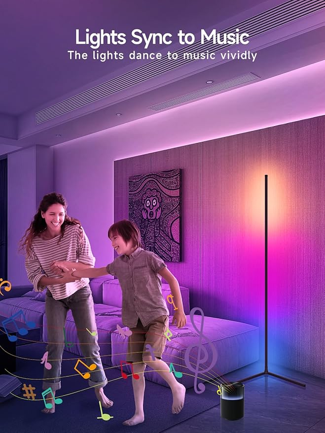 Floor Lamp, RGB LED Corner Lamp with Music Sync, Smart App and Remote Control Color Changing Ambience Light, 16 Million Colors Standing Lamp for Bedroom Living Room Gaming Room (2pcs)