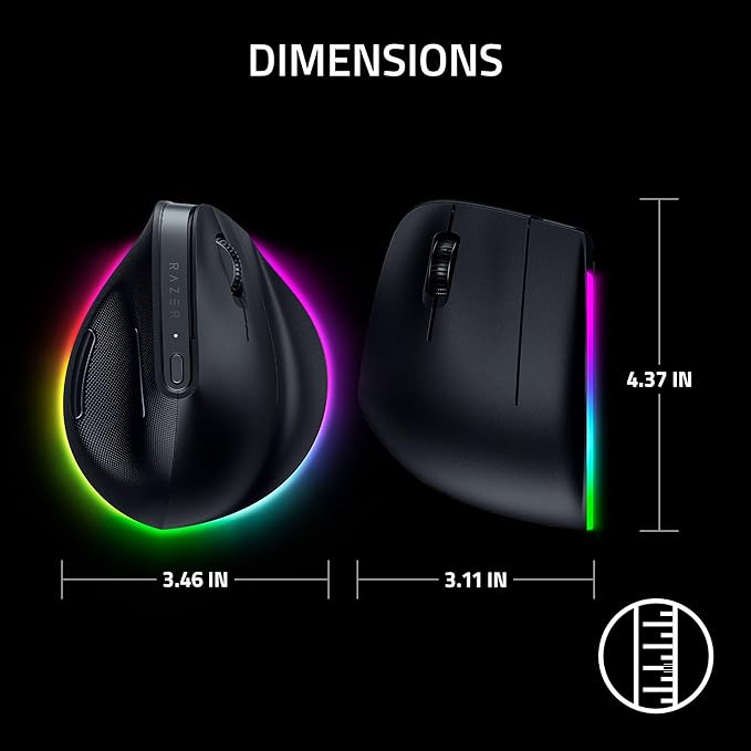 Razer Pro Click V2 Vertical Wireless Mouse: 6 Button Ergonomic Design - One Click AI Prompt - Supports Windows & Mac - Multi Device Connectivity via 2.4GHz, Bluetooth, or USB C Wired Mode - Chroma RGB