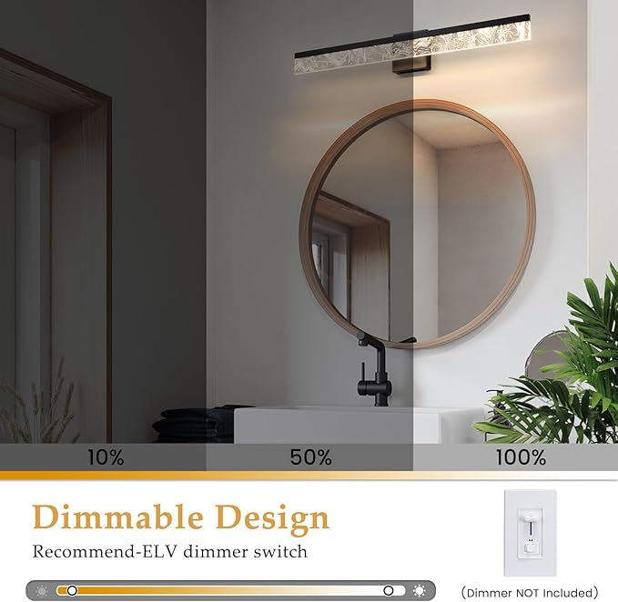 Modern Vanity Lights for Bathroom, 32 Inch Black Bathroom Light Fixtures Over Mirror, 24W Dimmable LED Vanity Lighting Fixtures for Bath Mirror Restroom Bedroom 3000K