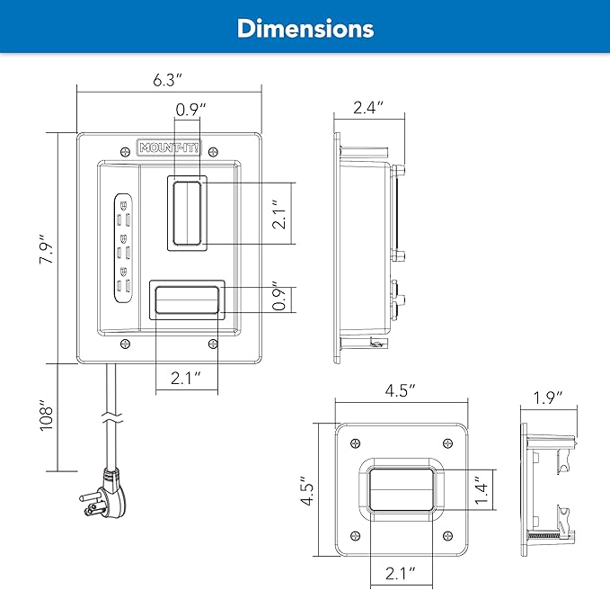 Mount-It! in-Wall TV Cable Management Kit with Recessed Power - Triple Outlet, 9ft Extension Cord and Hand Saw - Easy, Safe TV Outlet Wall Kit and TV Cable Hider Behind Wall