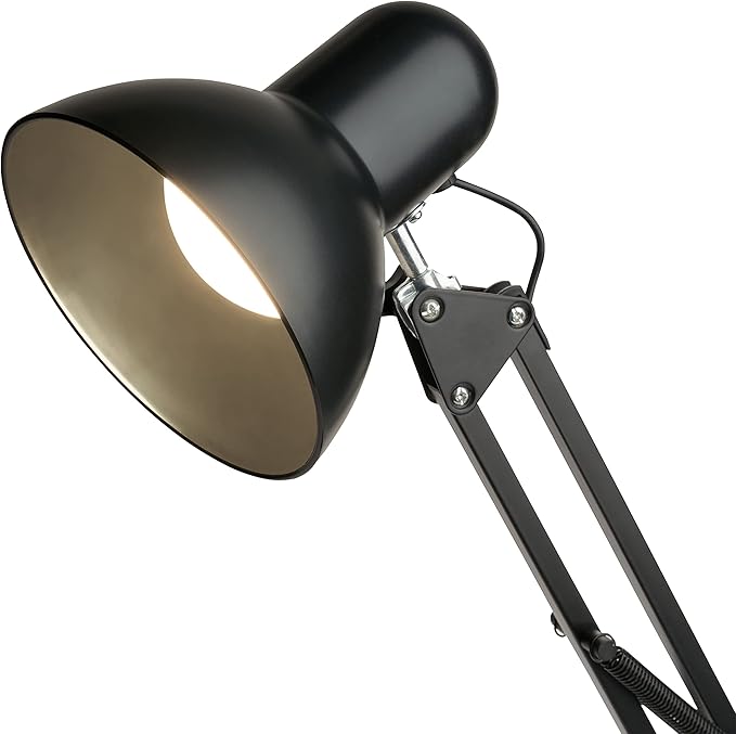 Newhouse Lighting 24-in. Wright Painted Black Metal Swing Arm Lamp with Weighted Base and Clamp NHDK-WR-BK, Tall Desk Lamp for Home Office or Home Improvement, Adjustable Office Desk Accessory