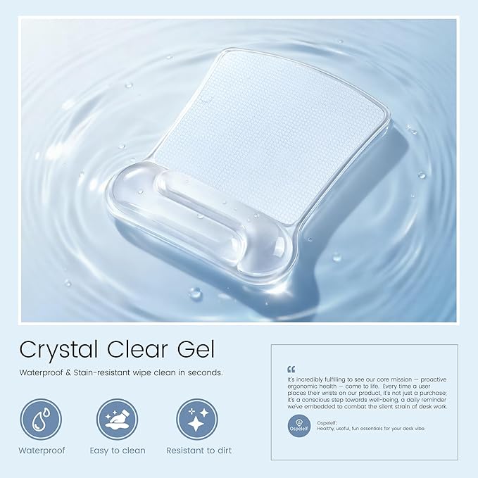 Ospelelf Clear Gel Mouse Pad with Wrist Rest, Ergonomic Cushioned Support for Typing, Relief Carpal Tunnel, Wrist Pain, Easy to Clean & Cooling, Comfort for Office, Computer, Programmer, Gamer