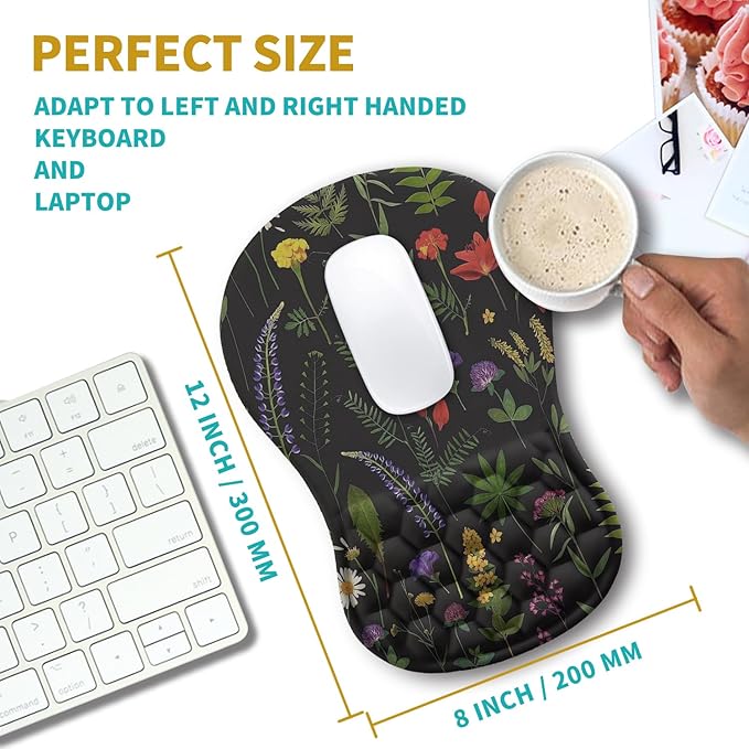 Hokafenle Ergonomic Mouse Pad Wrist Support, Wrist Rest Mousepad for Carpal Tunnel with Integrated Memory Foam Slope Massage Bulge (11.8x7.9 inch,Flowers)