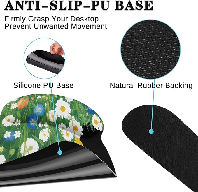Arttown Red White Blue Flower Desk Mat Cute Black Cat Mouse Pad Set 4 in 1 Ergonomic Design Large Desk Pad + Keyboard Wrist Rest + Mouse Wrist Rest + Coaster Suitable for Home Office Study Game