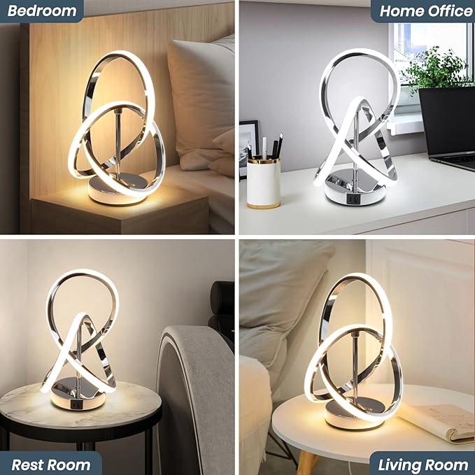 Modern Spiral Table Lamps, LED Modern Table Lamp, Chrome Decor Bedside Light with Touch Control, 3 Color Dimmable Nightstand Lamp for Bedroom, Side Small Table Lamp for Living Room