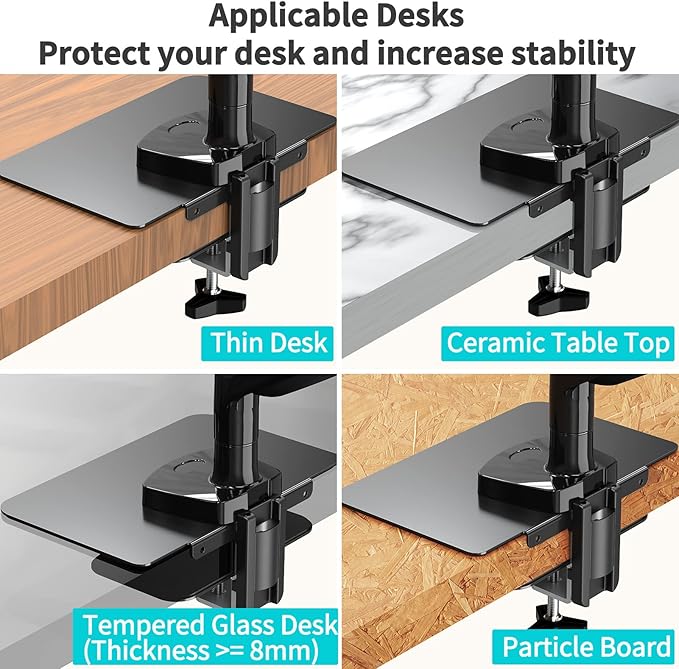 MOUNT PRO Monitor Mount Reinforcement for Thin Desk and Other Fragile Table Tops, Steel Bracket Plate Fits Monitor Arm Desk Stand C Clamp Installation