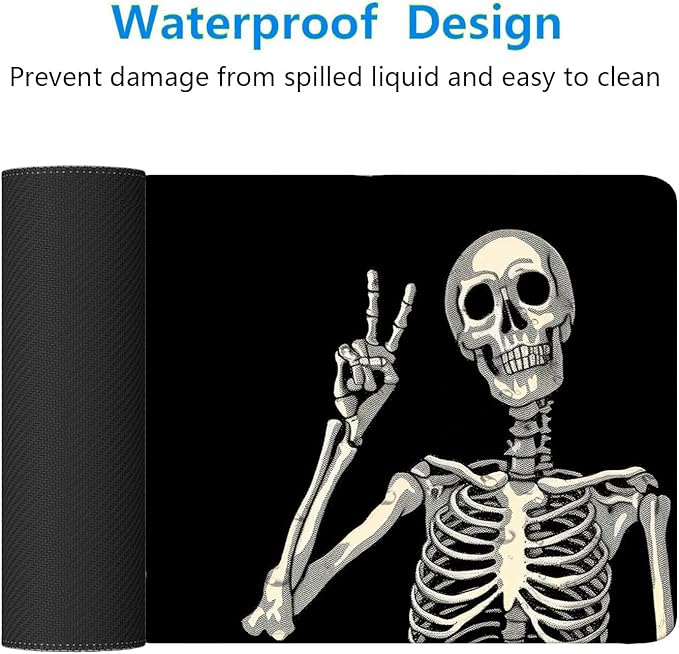 Skull Skeleton Desk Pad Mouse Pad Funny Black Halloween Mousepad XL Large Gaming Mouse Pad Laptop Keyboard Mat Desk Pad 31.5"x11.8" Office Home Decor for Women Girl