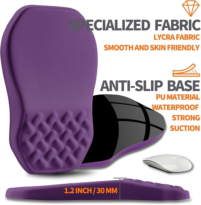 Ergonomic Slope Mouse Pad Wrist Support, Wrist Rest Mousepad for Carpal Tunnel with Massage Bulge and Slow Rebound Memory Foam (12x8 inch, Deep Purple)