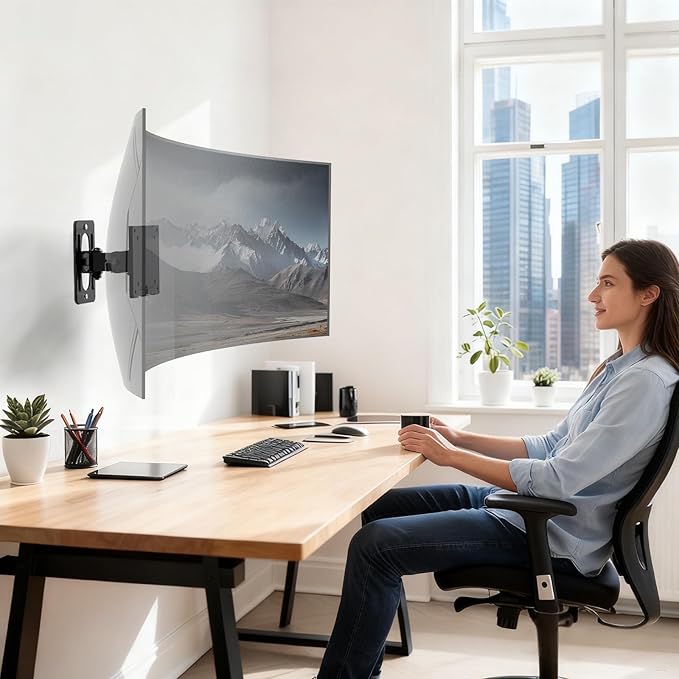 Monitor Wall Mount for 17–49 Inch Ultrawide Screens,Heavy Duty Monitor arm up to 44 lbs with Swivel,Tilt & Rotation,VESA 75x75 & 100x100,Black