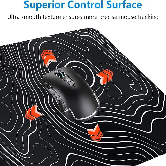 Topographic Map Desk Pad Mouse Pad Black White Minimalist Extended Gaming Mouse Pad Mat with Stitched Edge Non-Slip Base Big Mouse Pad 31.5"x11.8" Office Computer Keyboard Laptop Home