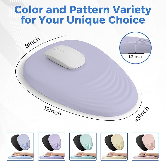 Ergonomic Mouse Pad with Wrist Support, Memory Foam Wrist Rest for Pain Relief & Carpal Tunnel, Non-Slip Base for Office, Computer, PC, Laptop (12x8x1.2inch, Light Purple)