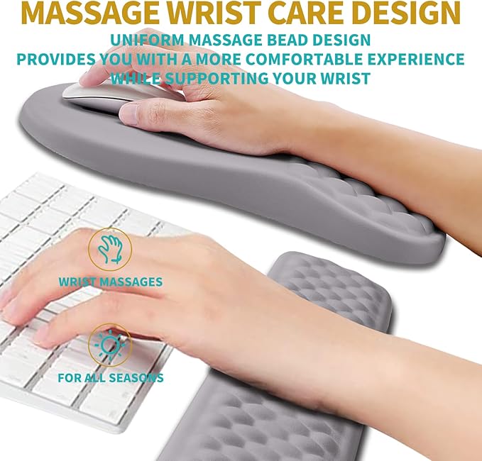 Hokafenle 2 in 1 Ergonomic Mouse Pad Wrist Support & Wrist Rest for Computer Keyboard Set, with Memory Gel Massage Bulge Design (2In1 Set, Neutral Gray Light Purple)