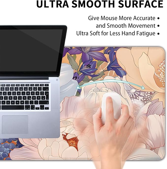 Desk Mat, Aesthetic Dark Flowers XXL 35.4"x15.7"Large Gaming Mouse Pad, 3mm Thick Gaming Keyboard Pad,Desk Pad Non-Slip Rubber Base with Stitched Edges for Office Game Home Decor