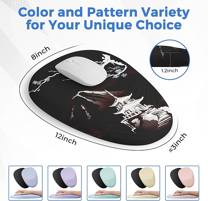 Ergonomic Mouse Pad with Wrist Support, Memory Foam Wrist Rest for Pain Relief & Carpal Tunnel, Non-Slip Base for Office, Computer, PC, Laptop (12x8x1.2inch, Fujisan Dark)