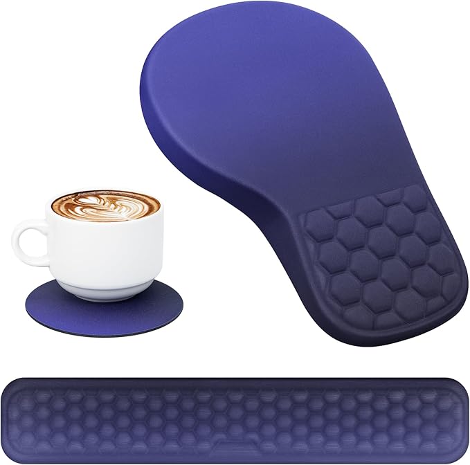 EYROZILL 3 in 1 Ergonomic Mousepad with Wrist Rest, Gaming Keyboard Mouse Pad with Wrist Support Non-Slip Base Massage Design (Blue/Black)