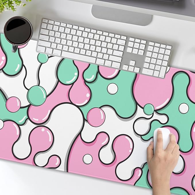 aportt Pink Green Mouse Pad Anime Cool Geometric Japanese Extended Desk Mat 90X40 CM Non-Slip Rubber Base Stitched Edge Large XXL Mousepad for Gaming Laptop Computer Desktop 35.4×15.7 Inch
