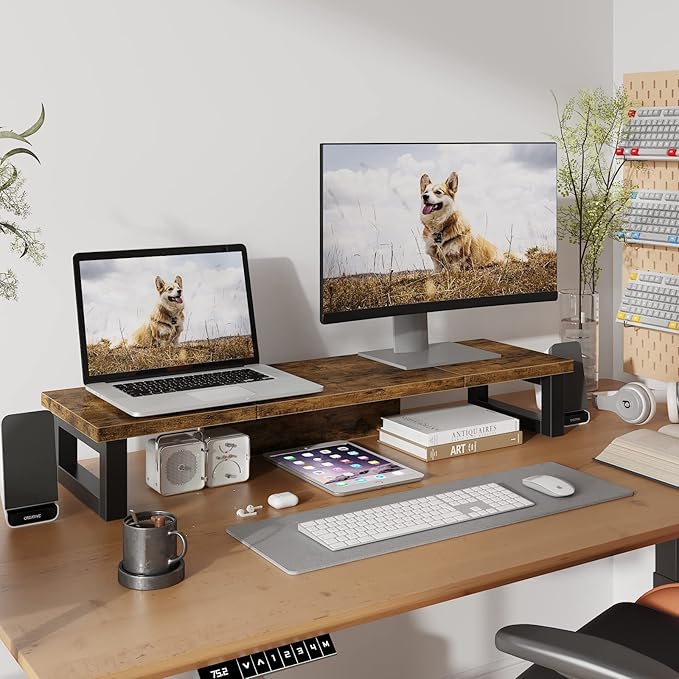 WESTREE Dual Monitor Stand Riser – Wood and Steel