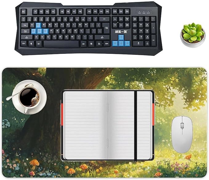 Cute Fox Mouse Pad, Large Extended Desk Mat 40×75cm (16''×30''), Forest Animal Gaming Mousepad with Non-Slip Rubber Base, Stitched Edges, Water-Resistant for Office Home