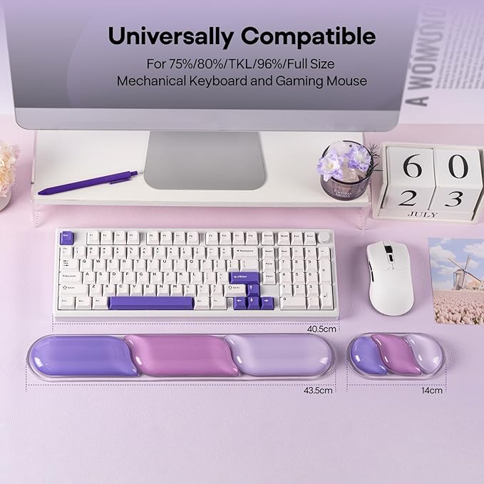 EPOMAKER CloudGel Wrist Rest for Keyboard and Mouse, 2 Pieces Silicone Wrist Support, Anti-Slip Rubber Bottom, Ergonomic Design, Suitable for Office/Computer/Laptop/Gaming (Purple)