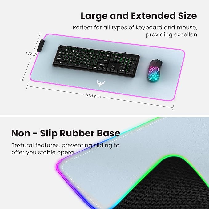 BladeHawks Extra Large RGB Gaming Mouse Pad-14 Light Modes, Extended Soft LED Mouse Pad, Anti-Slip Rubber Base, Computer Keyboard Mousepad Mat (31.5 x 12 Inch)