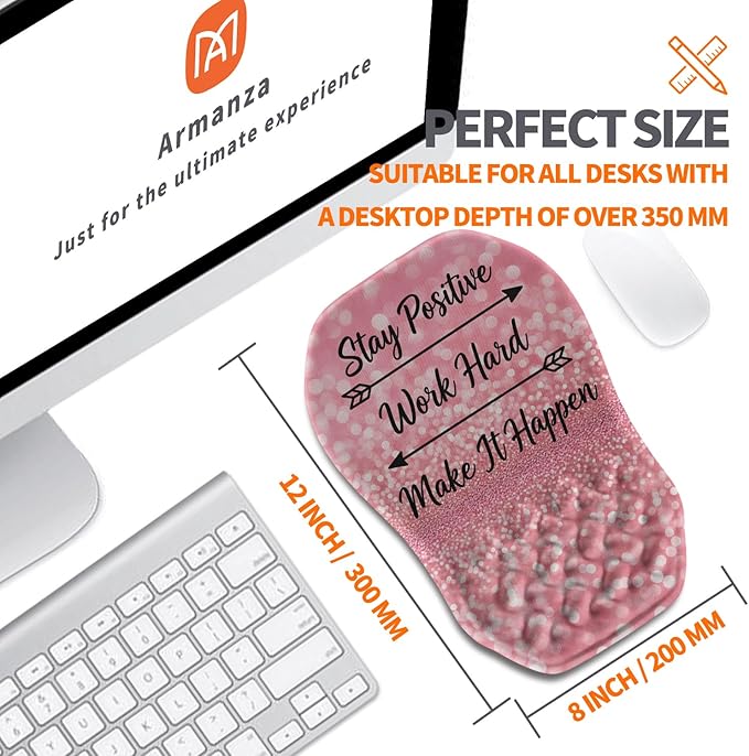 Ergonomic Slope Mouse Pad Wrist Support, Wrist Rest Mousepad for Carpal Tunnel with Massage Bulge and Slow Rebound Memory Foam (12x8 inch, Pink Stay Positive)