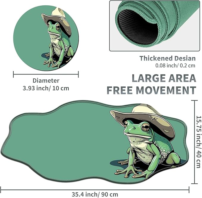 Green Frog Large Gaming Mouse Pad Plus a Coaster, 35.4 x 15.7 inches Desk Mat Extended XXL Mousepad with Stitched Edge Non-Slip Rubber, Desk Pad Computer Mouse Mat for Home Office