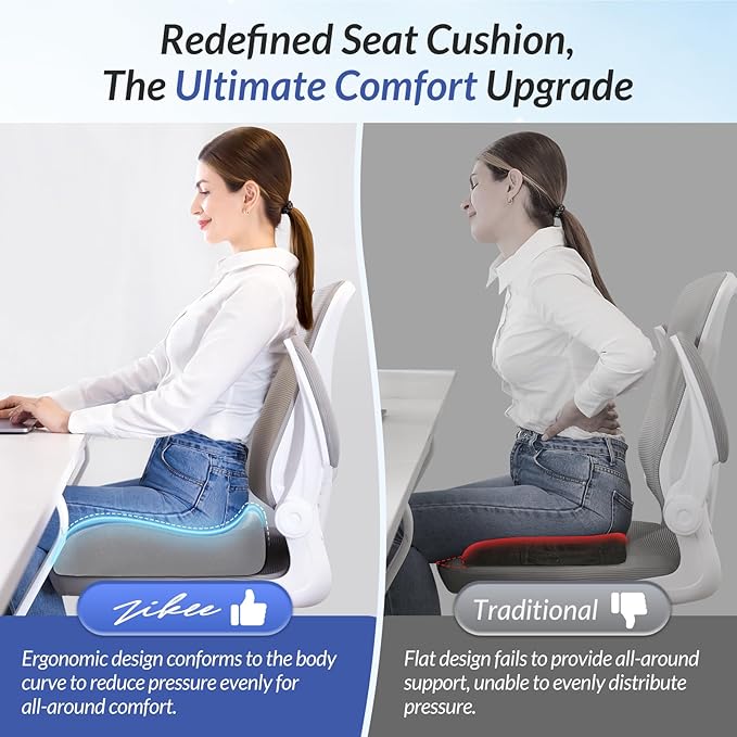 ZIKEE Pioneering Seat Cushion for Pressure Relief, Ergonomic Office Chair Cushion for Coccyx, Back & Lumbar Support, High-Density Memory Foam Car Seat Cushion with Anti-Slip Base