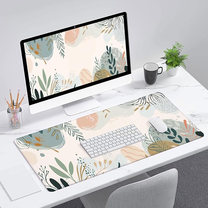 Abstract Boho Desk Mat Gaming Mouse Pad Green Pink XL Mouse Pad Large Mousepad Extended Laptop Keyboard Mat Gaming Desk Pad Mouse Mat Office Computer Keyboard Laptop Home 31.5"x11.8"